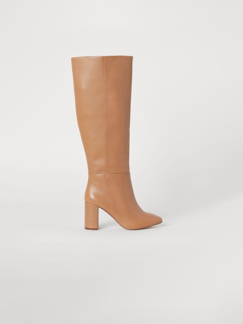 

H&M Women Beige Knee-High Leather Boots