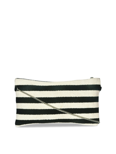 

Diwaah Black & Cream-Coloured Striped Handmade Purse Clutch