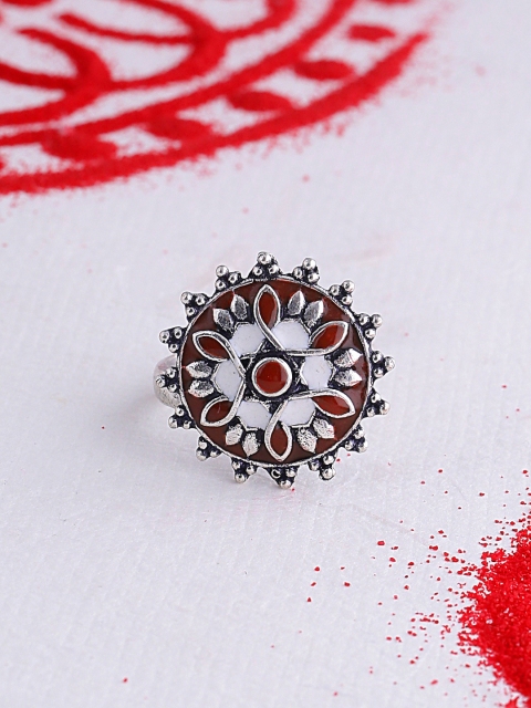 

Studio voylla Women Silver-Plated & Red Enamelled Ring