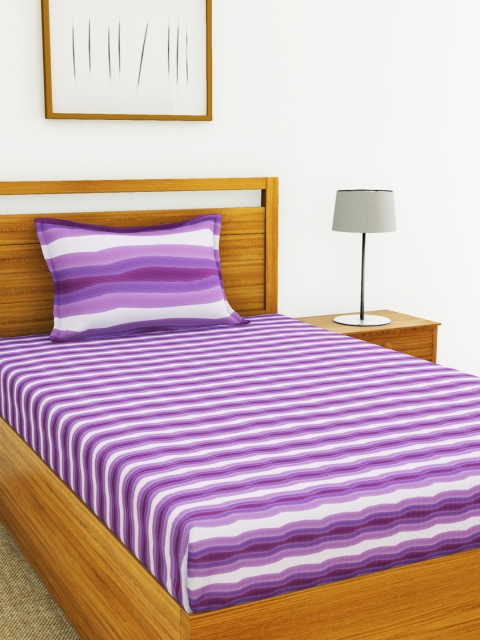 

BIANCA Purple & White Striped 144 TC Cotton 1 Single Bedsheet with 1 Pillow Covers