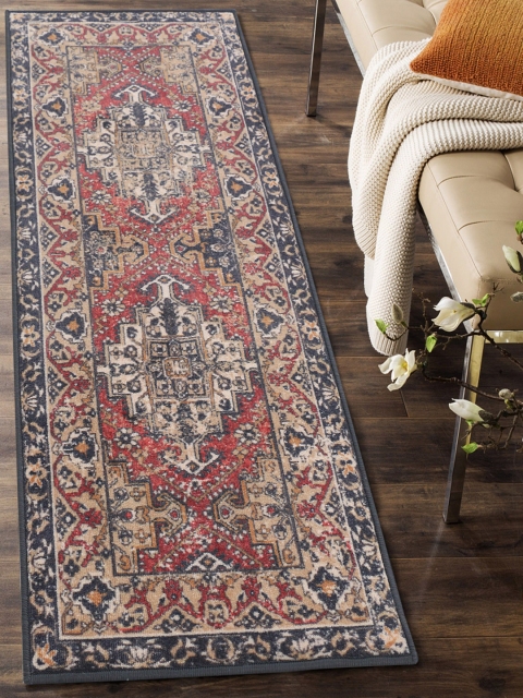 

RUGSMITH Red & Cream Patterned Anti-Skid Floor Runner, Black