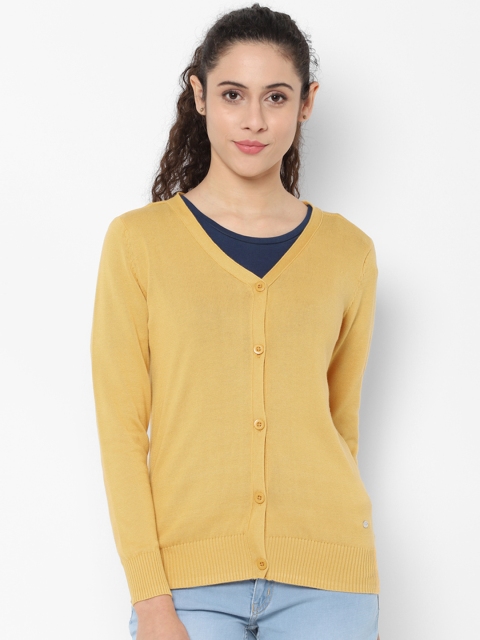 Allen Solly Women Yellow Solid Cardigan Sweater