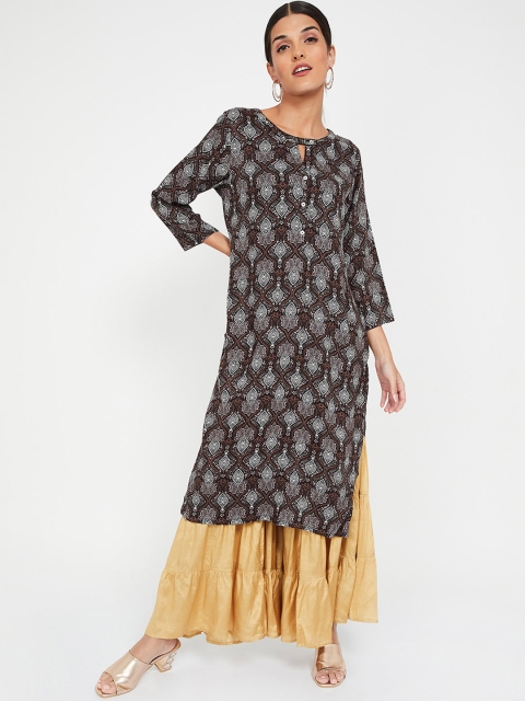 

Melange by Lifestyle Women Black & White Printed Straight Kurta
