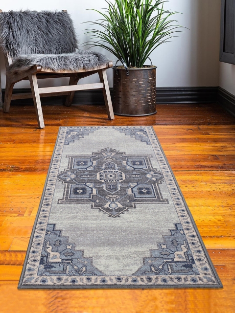 

RUGSMITH Grey & Blue Printed Anti-Skid Floor Runner