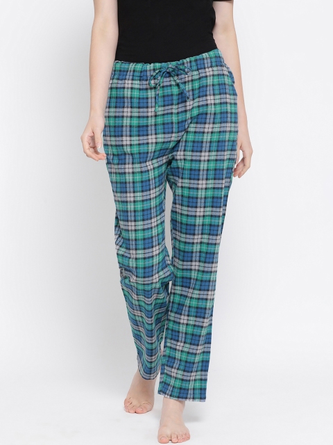 

Oxolloxo Women Green & Blue Checked Lounge Pants
