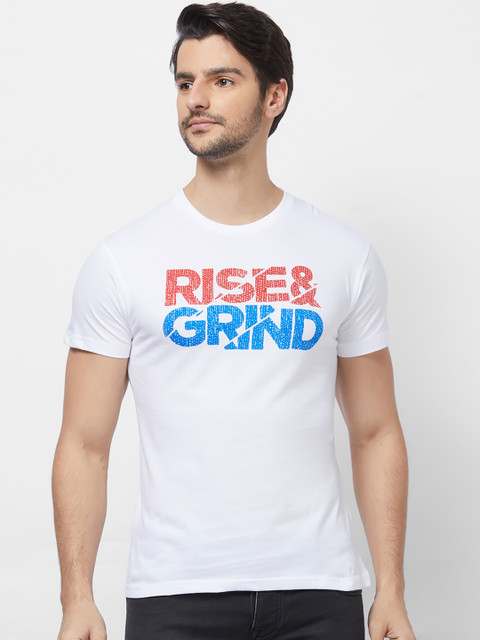 

Imagica Men White Printed Round Neck T-shirt