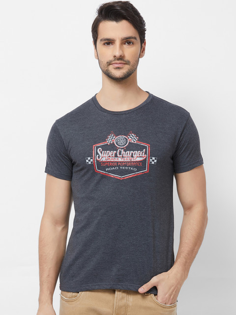

Imagica Men Grey Melange Printed Round Neck T-shirt