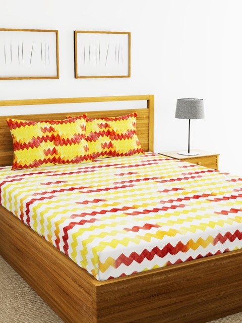 

BIANCA Orange & Red Abstract 210 TC Cotton 1 King Bedsheet with 2 Pillow Covers