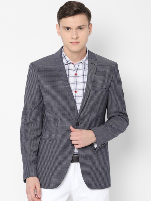 

Allen Solly Men Navy Blue Striped Slim-Fit Single-Breasted Blazer