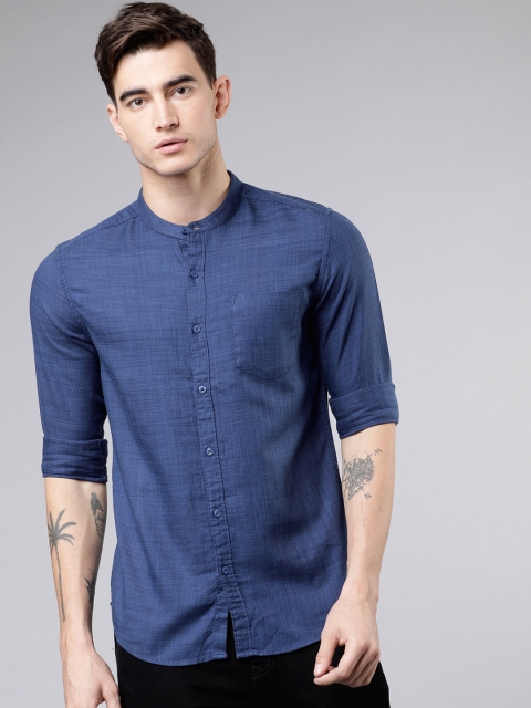 

HIGHLANDER Men Blue Slim Fit Self Design Casual Shirt