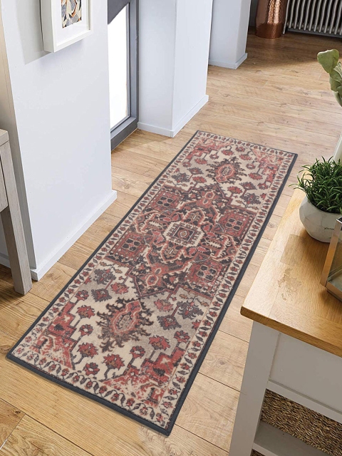 

RUGSMITH Red & Beige Printed Anti-Skid Floor Runner