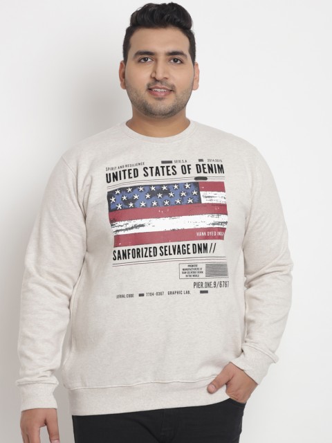 

John Pride Plus Size Men Off-White Printed Sweatshirt