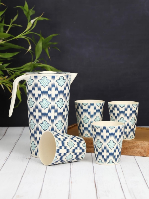 

India Circus by Krsnaa Mehta Blue 5-Pieces Printed Bamboo Water Jugs Set