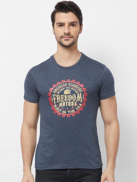 

Imagica Men Navy Blue Printed Round Neck T-shirt