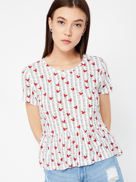 

Ginger by Lifestyle Women Off-White & Red Mickey Mouse Printed Peplum Top