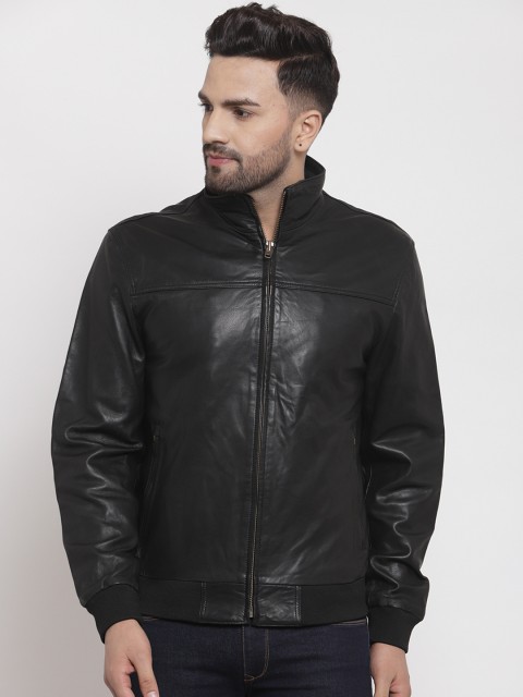 

Teakwood Leathers Men Black Solid Lightweight Leather Jacket