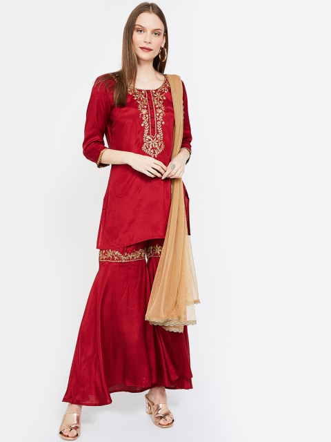 

Melange by Lifestyle Women Red Yoke Design Kurta with Sharara
