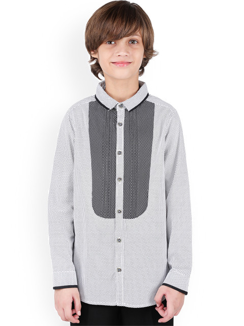

One Friday Boys White Regular Fit Printed Party Shirt