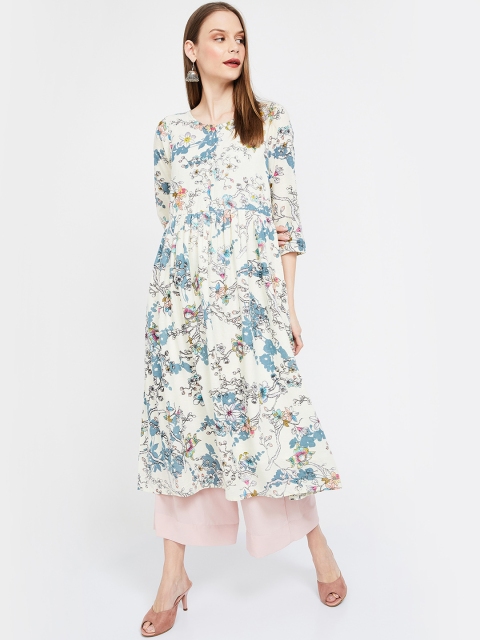 

Melange by Lifestyle Women Off-White & Blue Printed Anarkali Kurta