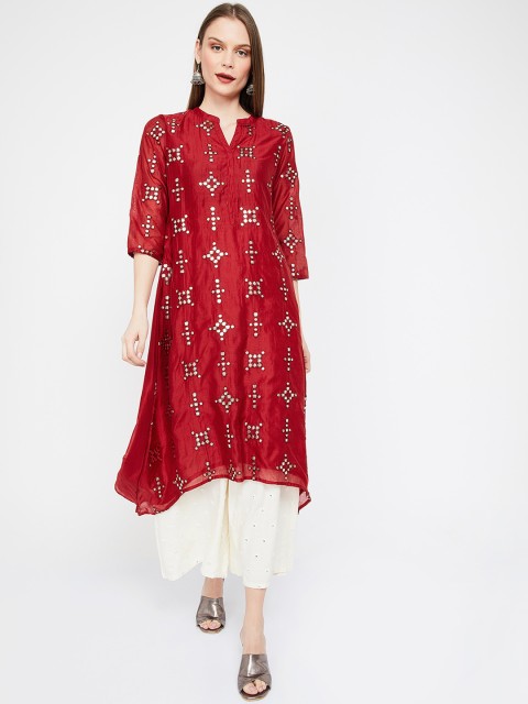 

Melange by Lifestyle Women Red Embellished A-Line Kurta