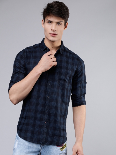 

Ecko Unltd Men Navy Blue Slim Fit Checked Casual Shirt