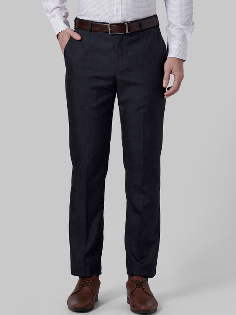 

Park Avenue Men Navy Blue Self Design Regular Fit Formal Trousers