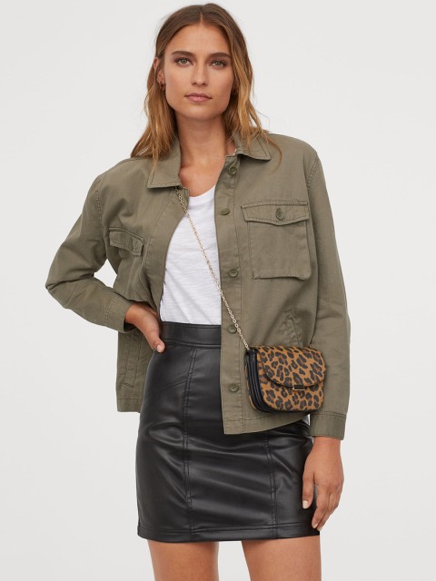 

H&M Women Black Solid Imitation Leather Skirt