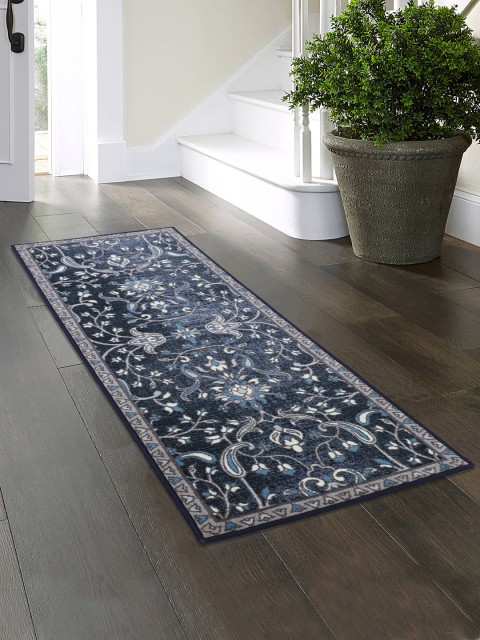 

RUGSMITH Navy Blue & Grey Printed Anti-Skid Floor Runner