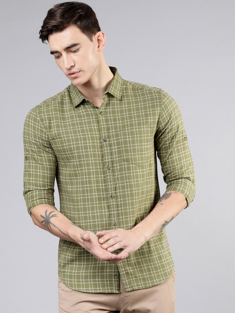 

Ecko Unltd Men Olive Green Slim Fit Yarn Dyed Checked Casual Shirt