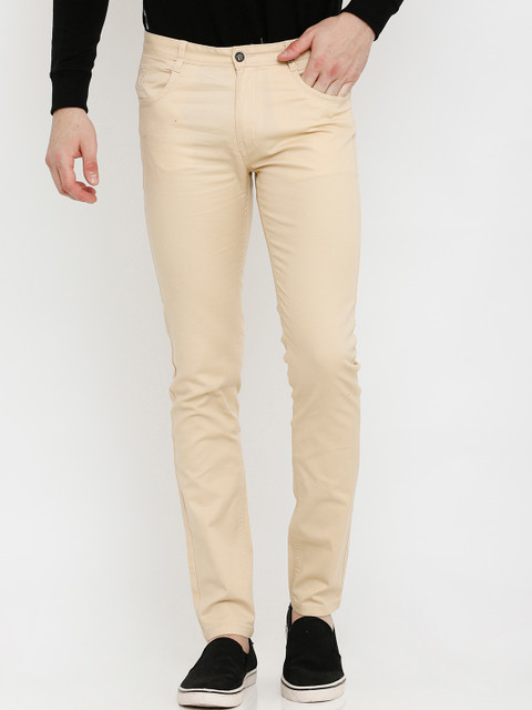 

Rex Straut Jeans Men Beige Slim Fit Mid-Rise Trousers