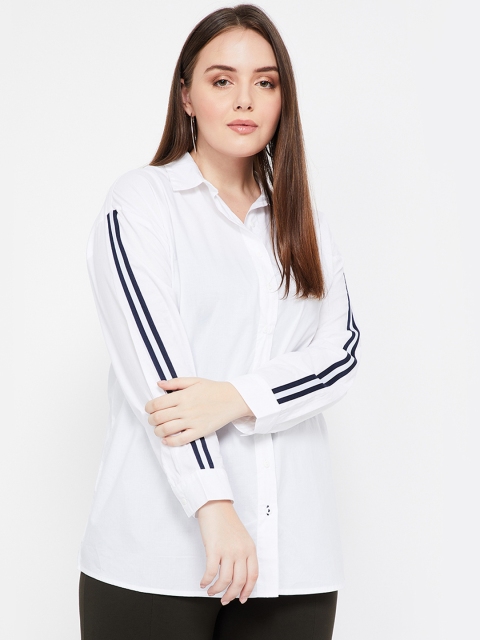 

nexus Plus Size Women White Regular Fit Striped Casual Shirt