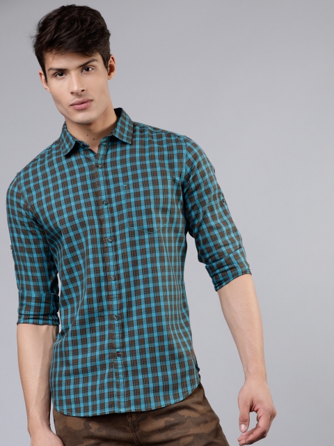 

Ecko Unltd Men Blue & Brown Slim Fit Checked Casual Shirt