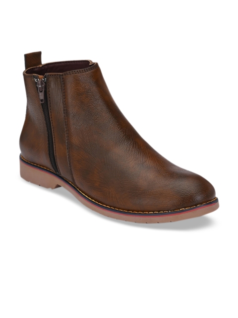 

Fentacia Men Brown Solid Mid-Top Flat Boots