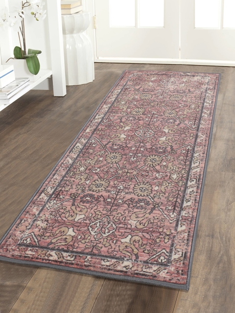 

RUGSMITH Pink & Brown Printed Anti-Skid Floor Runner