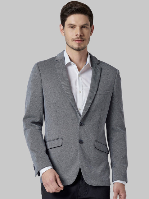 

Park Avenue Men Blue & Grey Self-Design Single-Breasted Blazer