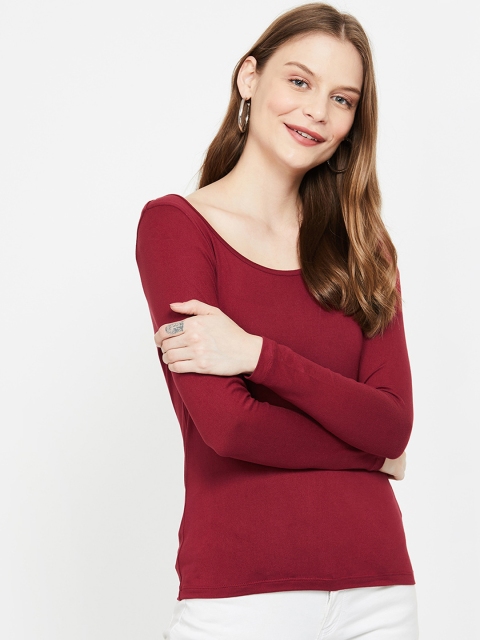 

CODE by Lifestyle Women Maroon Solid Scoop Neck T-shirt