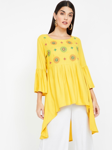 

Colour Me by Melange Women Mustard Yellow Embroidered A-Line Kurti