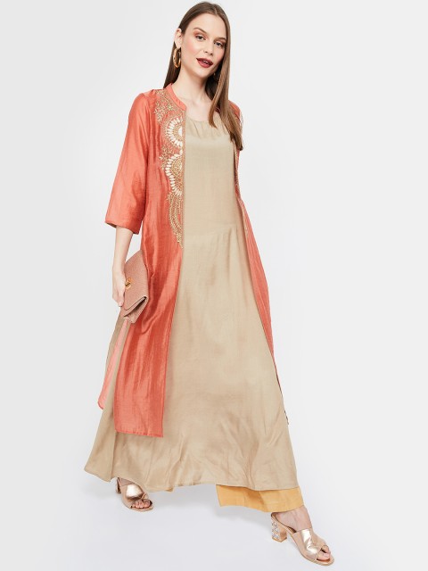 

Melange by Lifestyle Women Rust & Beige Embroidered A-Line Kurta