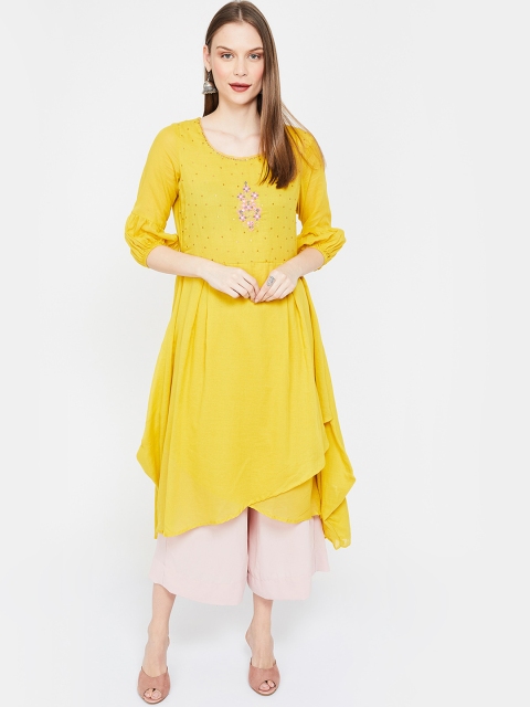 

Melange by Lifestyle Women Yellow & Pink Embroidered A-Line Kurta