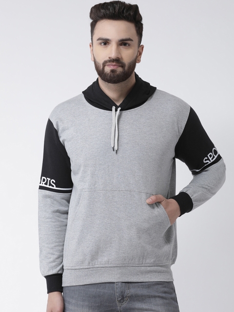 

VIMAL JONNEY Men Grey & Black Solid Hooded Sweatshirt
