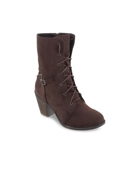 

SHUZ TOUCH Women Brown Solid High-Top Heeled Boots