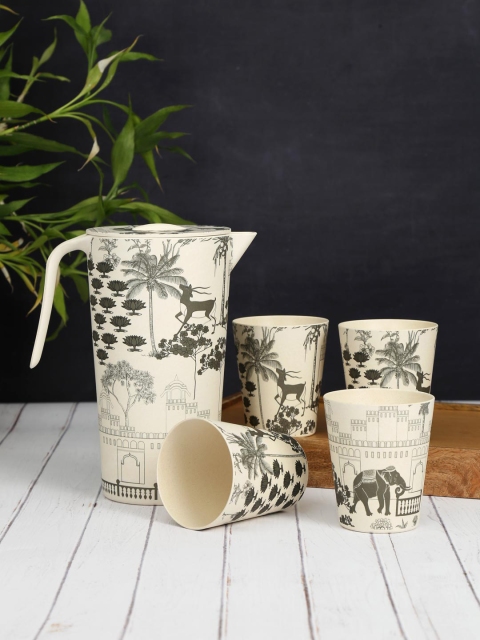 

India Circus by Krsnaa Mehta Black 5-Pieces Printed Bamboo Water Jugs Set