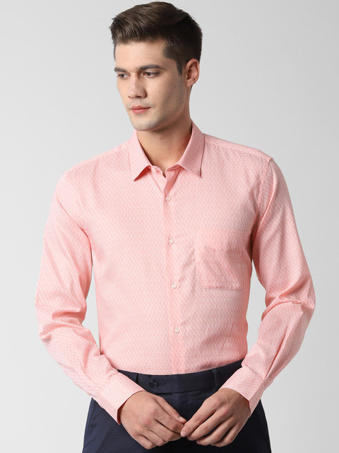 

Peter England Men Peach-Coloured Checked Regular Fit Formal Shirt