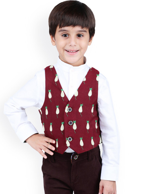 

One Friday Boys Maroon Printed Pure Cotton Pure Cotton Waistcoat