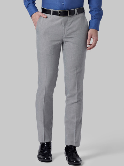 

Park Avenue Men Grey Slim Fit Self Design Formal Trousers
