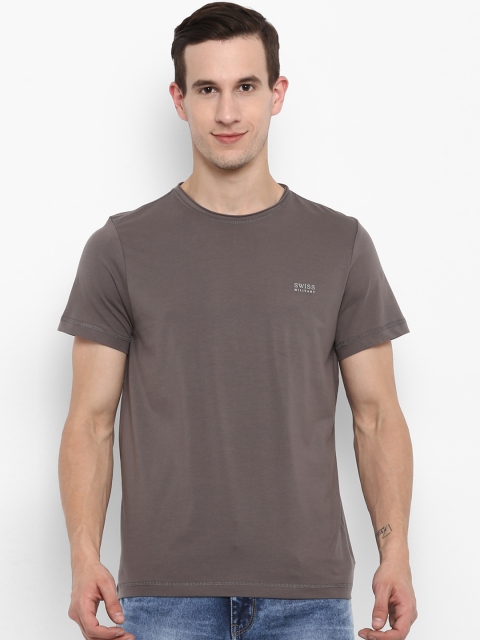 

SWISS MILITARY Men Grey Solid Round Neck Slim Fit T-shirt