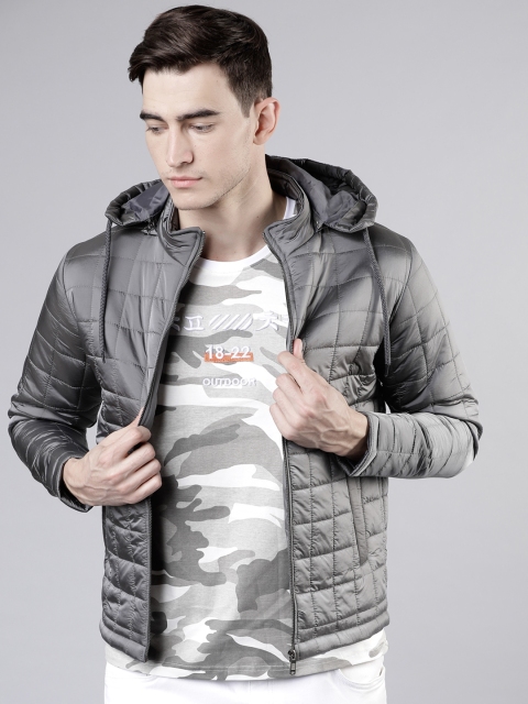 Men Silver-Toned Solid Padded Jacket