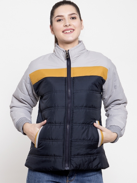 

VOXATI Women Navy Blue Colourblocked Padded Jacket