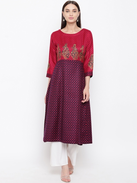 

HK colours of fashion Women Red & Navy Blue Printed A-Line Kurta