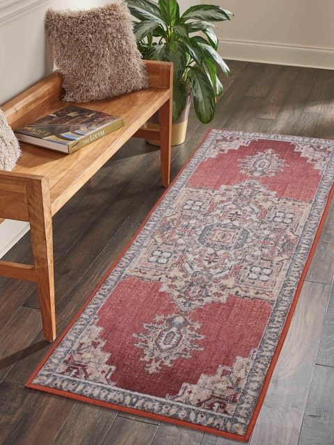 

RUGSMITH Burgundy & Beige Printed Anti-Skid Floor Runner